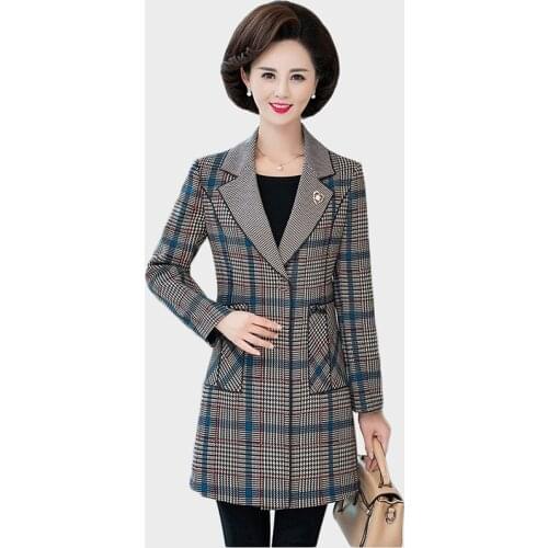 Trending Products 2020 Middle age clothing Elegant women blazer High quality plaid trench coat Autumn coats Free shipping 138