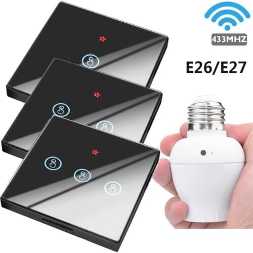 E26 E27 3 Gang Smart Touch Lamp Bulb 110V 220V Wall Panel Switch Light Bulb Smart Home Support 433Mhz RF Wireless Remote Control