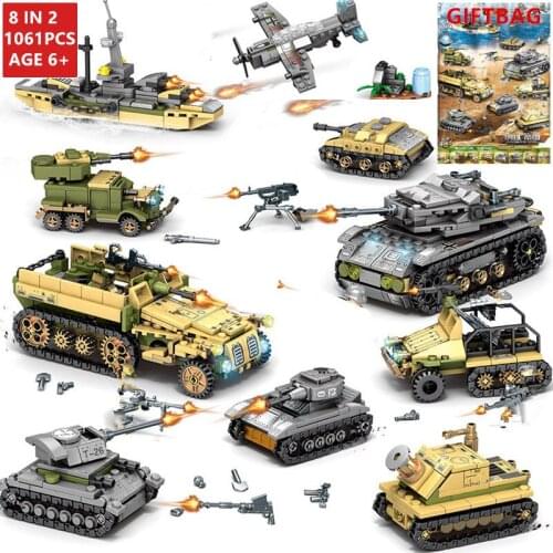 Military Tank Vehicle SWAT Model Bricks Toys WW2 Soldiers Army Boys Toy Educational Building Block Sets Weapon Accessories Kits