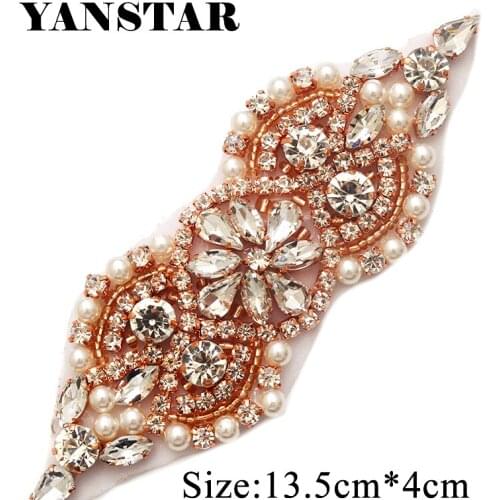 YANSTAN 30 Pieces Rhinestones Appliques Accessory For Wedding Belt Rose Gold Clear Crystal Beads Sewing On Bridal Sashes YS932