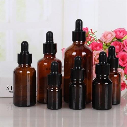 5-100ml Dropper Bottle Amber Glass Empty Essential Oil Bottle Container omen Cosmetic Refillable Perfume Bottles Travel Sample