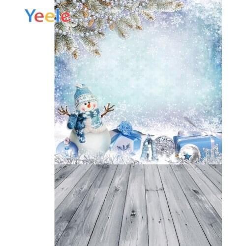 Yeele Snowman Winter Scenery Leaves Wooden Board Gifts Box Child Photography Backgrounds Photography Backdrops For Photo Studio