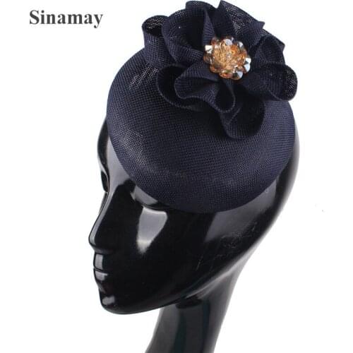 Navy Imitation Sinamay Cocktail Headpiece Hair Clip Elegant Women Fashion Fascinator For Church Occasion Hair Accessories Flower