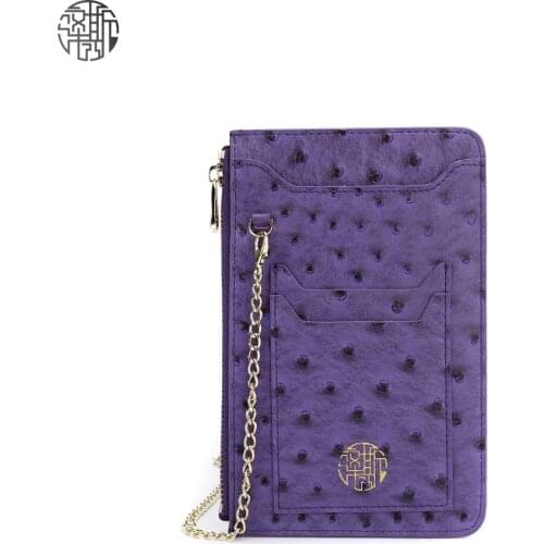 Zenos New Arrivals Ostrich Skin Embossed Phone Card Holder Purse Bags Wallet Crossbody Lady Mini Bags