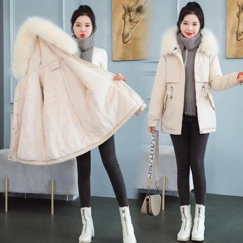 Cotton Padded Female 2021 Winter New Style School Overcomes Thickened Cotton Padded Jacket Wool Collar Female Student Plush Kore