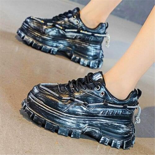 Comfort Fashion Sneakers Women Cow Leather Platform Ankle Boots Lace Up Punk Goth Oxfords Punk Creeper Shoes 34 -39