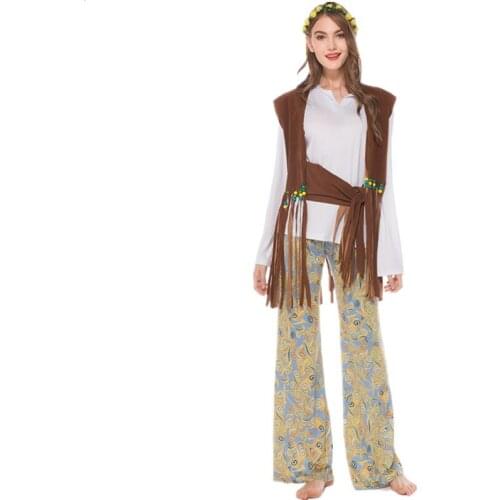 Retro Women Halloween Hippie Costumes Nightclub Hip Hop Singers Cosplay Female Fancy Dress adult costume