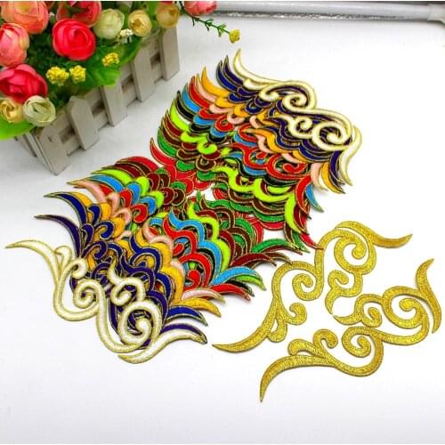 Iron On Appliques 5 Pairs Gold Embroidered Trims Diy Cosplay Dress Lace Trim Mirrow Pair Flower Patches Pad 18cm-5.0cm