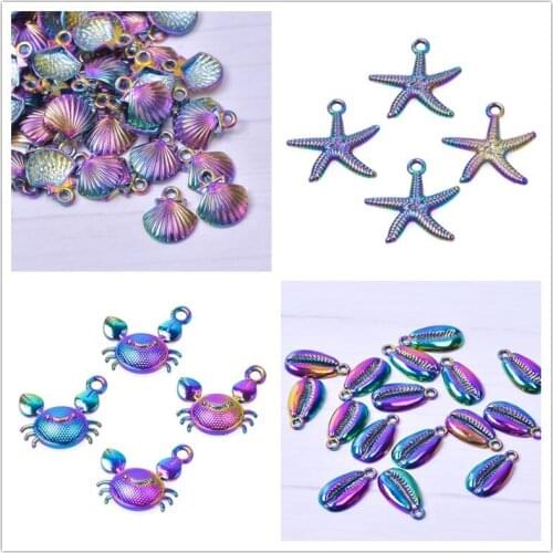 10 pcs Kawaii Rab Starfish Charm Pendant Rainbow Shell Charms For Jewelry Making Supplies Handmade Accessories Necklace Pendants