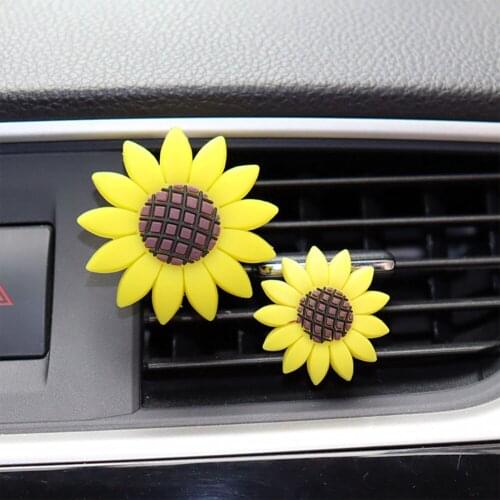 Car Air Conditioner Decor Perfume Clip Durable Flower Ornaments Interior Decoration Yellow 2 Packs Sunflower