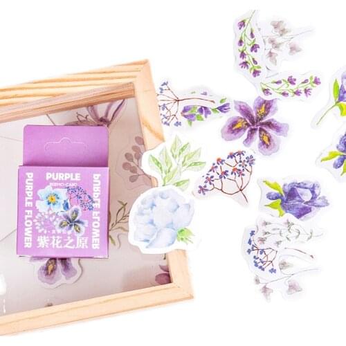 46 pcs/box Cute Purple Color Flower Sticker Notebook Computer Phone DIY Decor Stick Label Kids Gift Stationery