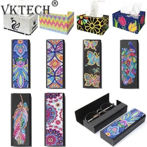 5D DIY Diamond Painting Eye Glasses Storage Box Travel Leather Sunglasses Case Diamond Embroidery Craft Christmas Gift