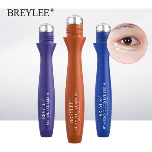 BREYLEE Retinol Hyaluronic Acid Vitamin C Eye Serum Eye Roller Massage Eye Bags Cream Moisturizing Dark Circles Eye Care 15ml