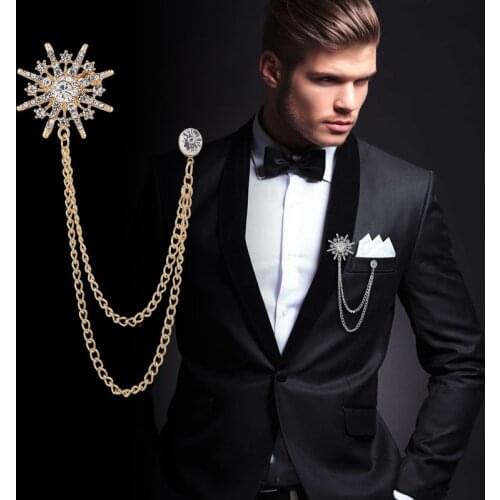 Korean High-end Rhinestone Star Brooch Crystal Tassel Chain Corsage Suit Coat Badge Lapel Pin for Men Women Clothing Accessories
