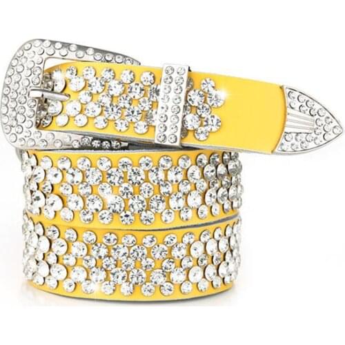 Ceinture femme luxury brand women BELT cowhide Full rhinestone YELLOW 2021 NEW cheap GIFT Belts joker cinturon mujer