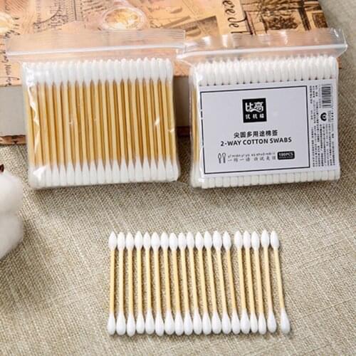 100pcs Different Ends Wooden Fine Cotton Swabs for Clean Tattoo Makeup Nose Ears Cleaning Eyelash Extension Glue Removing