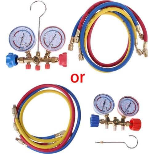AC Diagnostic Manifold Freon Gauge Hose Set 3 Way for R134A R12 R22 R502 Refrigerants with Quick Couplers T5UC