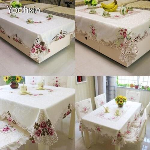 Europe Lace white satin Embroidered table cover cloth towel flower tablecloth Christmas wedding party home decor