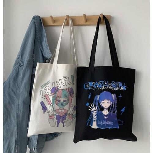 High Street Female Gothic Aesthetic Canvas Bag Loose Punk Dark Fashion Casual Female Large Capacity Canvas Gothic Harajuku y2k