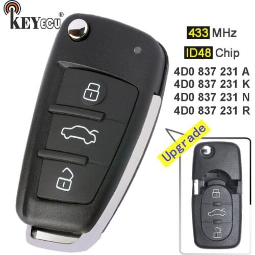 KEYECU 433MHz ID48 P/N: 4D0 837 231 A / K / N / R Flip 3 Button Remote Car Key Fob for Audi A3 A4 A6 A8 B5 RS4 RS6 TT Quattro
