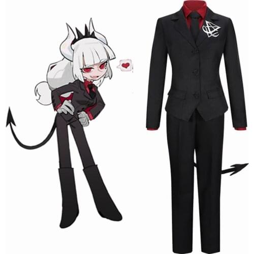Game Helltaker the ceo of hell Lucifer Cosplay Costume Adult Women Men Outfits Shirt Pants Jacket Gloves Tail Halloween Carnival
