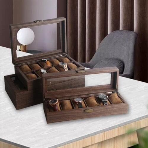 Leather Storage Box Watch Jewelry Organizer Display Box Dust-proof Glass Cover Case Watch Storage Container Home Decoration Box
