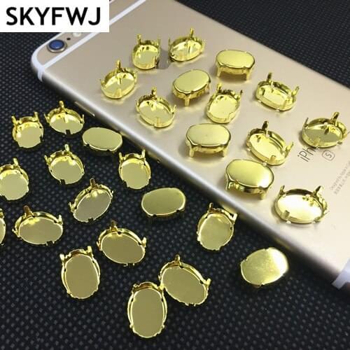 Brass Color Closed Back Metal Claw for Oval Crystals Rhinestone 4 Holes 10x14,13x18,18x25,20x30,30x40,6x8,8x10mm