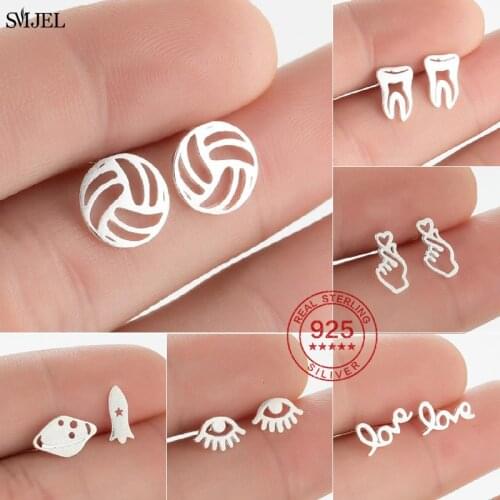 Fashion Volleyball Stud Earrings for Women Real 925 Sterling Silver Geometric Love Yourself Hand Earring Street Pop Jewelry Gift