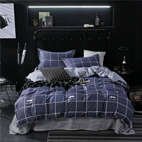 Simple Blue Grid (Dark Version) Set Duvet Cover Set Pillowcase Home Textiles 2/3pcs Bed Linen King Queen Size Dropship