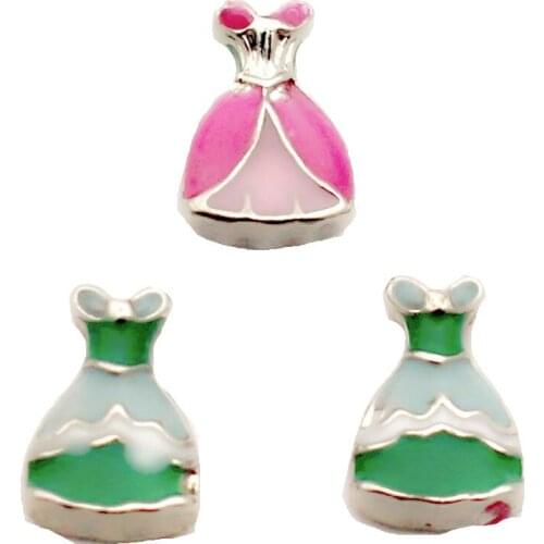Newest 10pcs/lot 3D Double Dress Metal Enamel Floating Charms Living Glass Floating Memroy Lockets Charms jewelry
