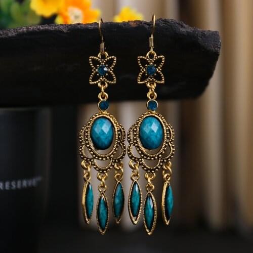 New Water Drop Hollow Long Earrings Indian Jewelry Bohemian Ethnic Flower Rhinestone Alloy Earrings boucle d'oreille Wholesale