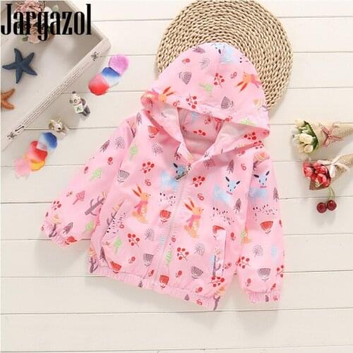 Jargazol Fall Kids Jacket Coat Cartoon Animal Printed Tops Cute Korean Hooded Coats Toddler Girls Clothes Fashion Windbreaker