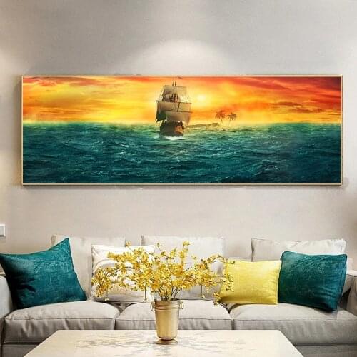 Ship The Sea Sunset Landscape Canvas Print Picture Posters and Prints Canvas Paintings Wall Art Picture Living Room Home Decor