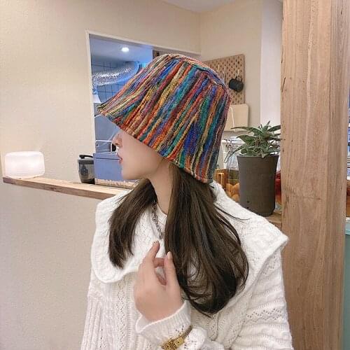 Women Rainbow Colors Bucket Hats Lady Street Print Outdoor Sunscreen Cap Hats