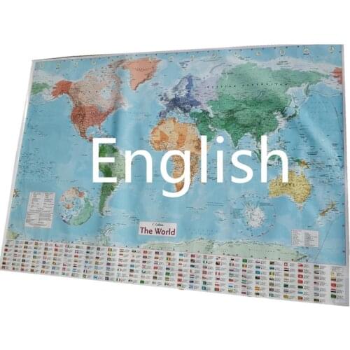 POLItical world map wall Paper sticker for baby child home decor on the wall of wallPaper IN English