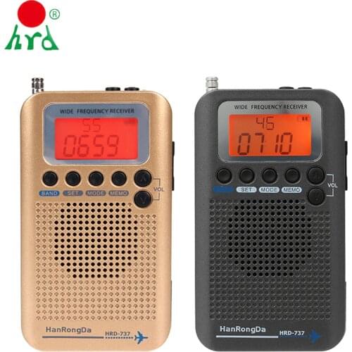 HanRongDa HRD-737 Portable Full Band Radio Aircraft Band Receiver FM/AM/SW/ CB/Air/VHF World Band with LCD Display Alarm Clock