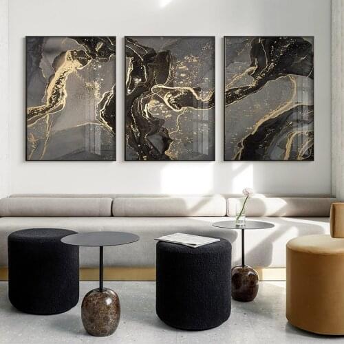 3 Pieces Golden Black Line Canvas Poster Marble Luxury Print Wall Art Painting Modern Abstract Wall Picture Home Decor Paintings