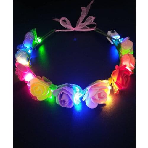 Women Girls Bride LED Flashing Headwrap Romantic Artificial Wreath Headband Garland Festival Wedding Party Christmas Navidad