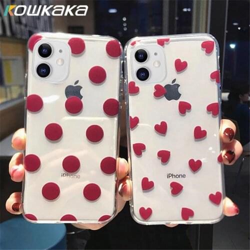 Kowkaka Clear Cute Wave Point Phone Case For iPhone 11 Pro Max 5 5s SE 2020 6 6s 7 8 Plus X XR XS Max Love Heart Fundas Shell