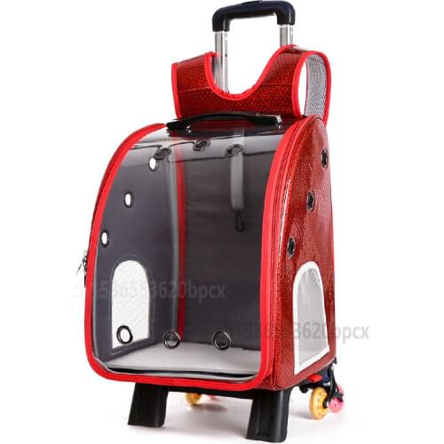 Transparent Pet Backpack Carry Cart Pet Trolley Case Breathable Backpack for Pet Travel Portable When Going Out Dog Bag