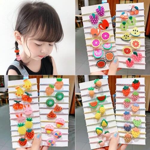2021 New Fashion Girls Cute Cartoon Fruits Elastic Hair Bands Kids Ponytail Holder Scrunchie Rubber Band Hair Accessories