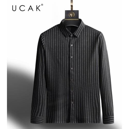 UCAK Brand Streetwear Shirt Spring New Fashion Style Casual Long Sleeves Turn-Down Collar Striped Shirt Men Clothing Homme U6143