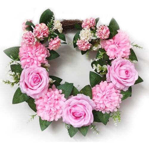 Pink Flower Wreath Artificial Flower Wreath Garland for Wedding Decoration Home Wall Hanging Front Door Decoration