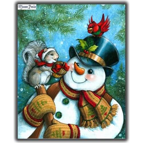 MOONCRESIN Diy Diamond Embroidery Snowman Play With Squirrel Diamond Mosaic Rhinestone Diamond Painting Cross Stitch Christmas