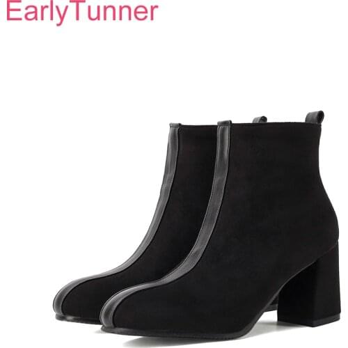 Winter New Comfortable Black Beige Women Ankle Riding Boots Round Toe High Heels Lady Shoes Plus Big Small Size 10 32 43 46