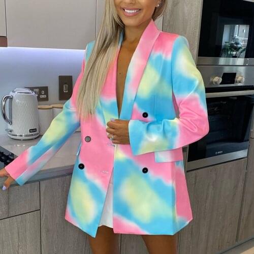 Retro Aesthetic Sweet Blue Tie Dye Women Blazers Elegant Notched Office Lady New England Style Loose Korean Fashion Jacket Coats