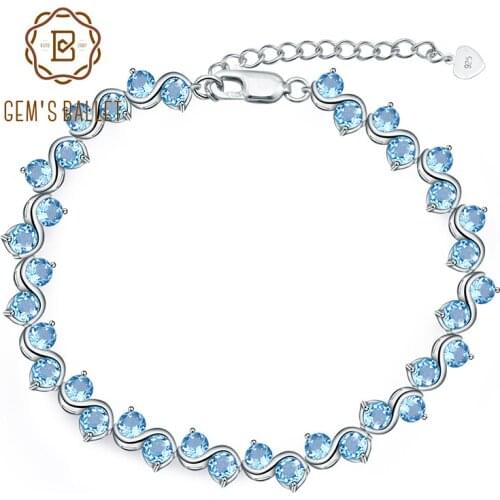 Gems Ballet 925 Sterling Silver Wave Bracelet 11.09Ct Natural Blue Topaz Gemstone Bracelets & Bangles For Women Fine Jewelry