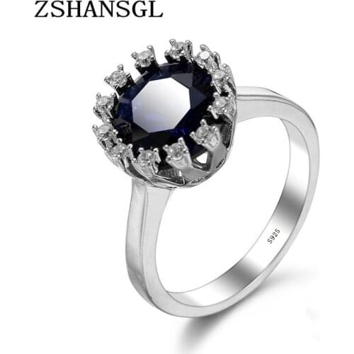 New Arrival Round Cut Design Blue CZ Crystal Silver Color Ring Sterling Sliver Fashion Rings for Women Jewelry Gift