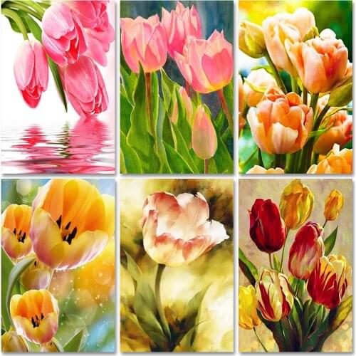 Pink Tulip Handwork Diamond Embroidery 3D DIY Needlework Diamond Painting Cross Stitch Floral 5D Rhinestones Mosaic Gift BJ294