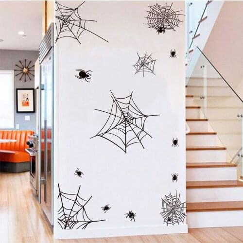 1 Set Of Sticker 4PCS PVC Removable Stickers Halloween Bat Spider Wall Decal Theme Party Home Decor In Stock